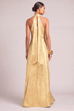 Golden High Neck Mermaid Maxi Formal Dress with Sash