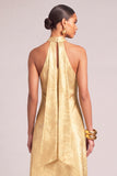 Golden High Neck Mermaid Maxi Formal Dress with Sash