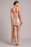 Golden Bodycon Strapless Ruched Short Formal Dress with Sash