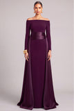 Burgundy Sheath Off the Shoulder Long Sleeves Formal Dress with Cape