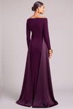 Burgundy Sheath Off the Shoulder Long Sleeves Formal Dress with Cape