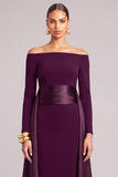 Burgundy Sheath Off the Shoulder Long Sleeves Formal Dress with Cape