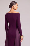 Burgundy Sheath Off the Shoulder Long Sleeves Formal Dress with Cape