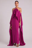 Fuchsia Sheath Halter Long Formal Dress with Cape