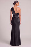 Dark Green Mermaid One Shoulder Ruched Maxi Formal Dress with Slit (Necklace is not included)