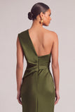 Dark Green Mermaid One Shoulder Ruched Maxi Formal Dress with Slit