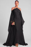 Lemon Sheath Spaghetti Straps Maxi Formal Dress with Cape