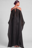 Lemon Sheath Spaghetti Straps Maxi Formal Dress with Cape