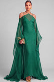 Lemon Sheath Spaghetti Straps Maxi Formal Dress with Cape