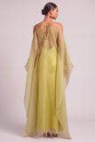 Lemon Sheath Spaghetti Straps Maxi Formal Dress with Cape