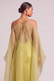 Lemon Sheath Spaghetti Straps Maxi Formal Dress with Cape