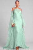 Lemon Sheath Spaghetti Straps Maxi Formal Dress with Cape