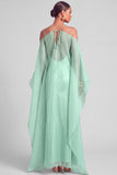 Lemon Sheath Spaghetti Straps Maxi Formal Dress with Cape