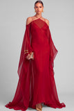 Lemon Sheath Spaghetti Straps Maxi Formal Dress with Cape