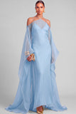 Lemon Sheath Spaghetti Straps Maxi Formal Dress with Cape