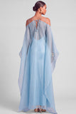 Lemon Sheath Spaghetti Straps Maxi Formal Dress with Cape