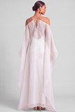Lemon Sheath Spaghetti Straps Maxi Formal Dress with Cape
