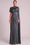 Lemon Mermaid One Shoulder Ruched Long Formal Dress with Cape