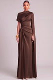 Lemon Mermaid One Shoulder Ruched Long Formal Dress with Cape