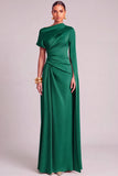 Lemon Mermaid One Shoulder Ruched Long Formal Dress with Cape