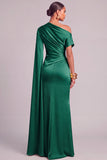 Lemon Mermaid One Shoulder Ruched Long Formal Dress with Cape