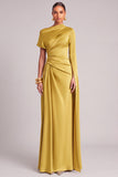 Lemon Mermaid One Shoulder Ruched Long Formal Dress with Cape