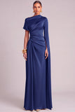 Lemon Mermaid One Shoulder Ruched Long Formal Dress with Cape