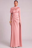 Lemon Mermaid One Shoulder Ruched Long Formal Dress with Cape