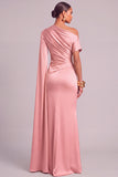 Lemon Mermaid One Shoulder Ruched Long Formal Dress with Cape