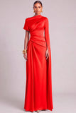 Lemon Mermaid One Shoulder Ruched Long Formal Dress with Cape