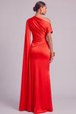 Lemon Mermaid One Shoulder Ruched Long Formal Dress with Cape