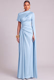 Lemon Mermaid One Shoulder Ruched Long Formal Dress with Cape