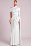 Lemon Mermaid One Shoulder Ruched Long Formal Dress with Cape