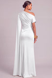 Lemon Mermaid One Shoulder Ruched Long Formal Dress with Cape