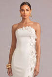 White Mermaid Strapless Maxi Formal Dress with 3D Flower