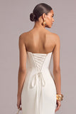 White Mermaid Strapless Maxi Formal Dress with 3D Flower