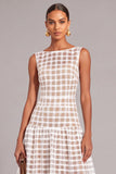 White A-Line Round Neck Midi Formal Dress with Appliques