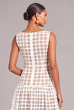 White A-Line Round Neck Midi Formal Dress with Appliques