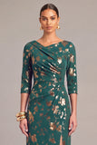 Green Floral Mermaid 3/4 Sleeves Maxi Formal Dress with Slit