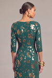 Green Floral Mermaid 3/4 Sleeves Maxi Formal Dress with Slit
