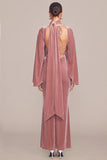 Dusty Rose Mermaid High Neck Velvet Maxi Formal Dress with Cape