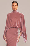 Dusty Rose Mermaid High Neck Velvet Maxi Formal Dress with Cape