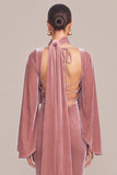Dusty Rose Mermaid High Neck Velvet Maxi Formal Dress with Cape