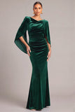Dark Green Mermaid Cowl Neck Ruched Long Formal Dress
