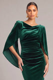 Dark Green Mermaid Cowl Neck Ruched Long Formal Dress