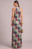 Multi Colors Sparkly Sequins Mermaid High Neck Maxi Formal Dress with Slit