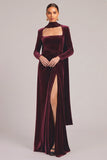 Burgundy Mermaid Square Neck Ruched Long Formal Dress with Slit