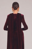 Burgundy Mermaid Square Neck Ruched Long Formal Dress with Slit