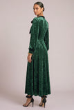 Dark Green Velvet A-Line Round Neck Long Sleeves Formal Dress with Bow