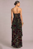 Black Floral Strapless Asymmetrical Formal Dress with Ruffles